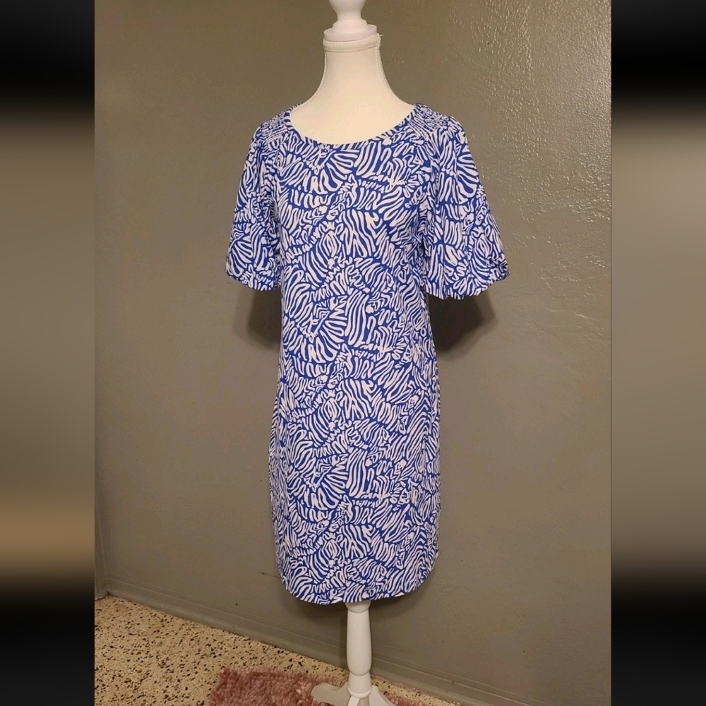 Lilly Pulitzer Rosen Tshirt Womens Dress Martinque Blue Zee Bee Print EUC Medium - Picture 10 of 10